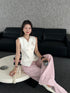 Knitted Collar Down Crystal Buttons Vest
